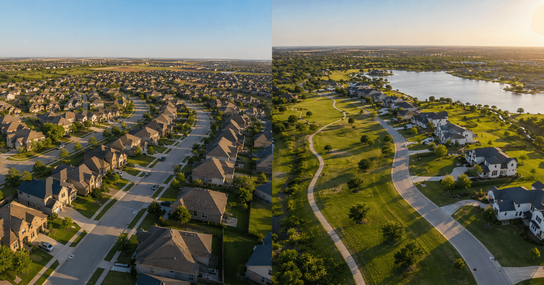 Aerial comparison of Magnolia and Montgomery Texas new construction communities