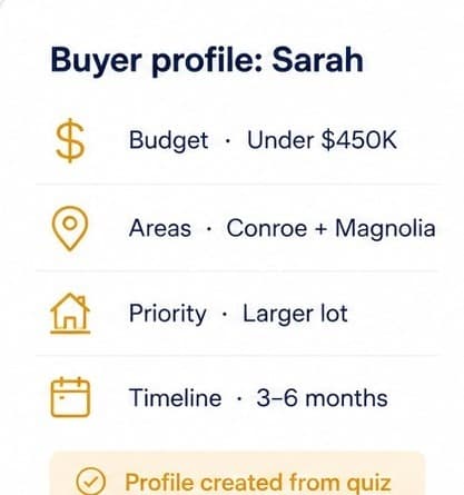 Buyer profile built from quiz answers