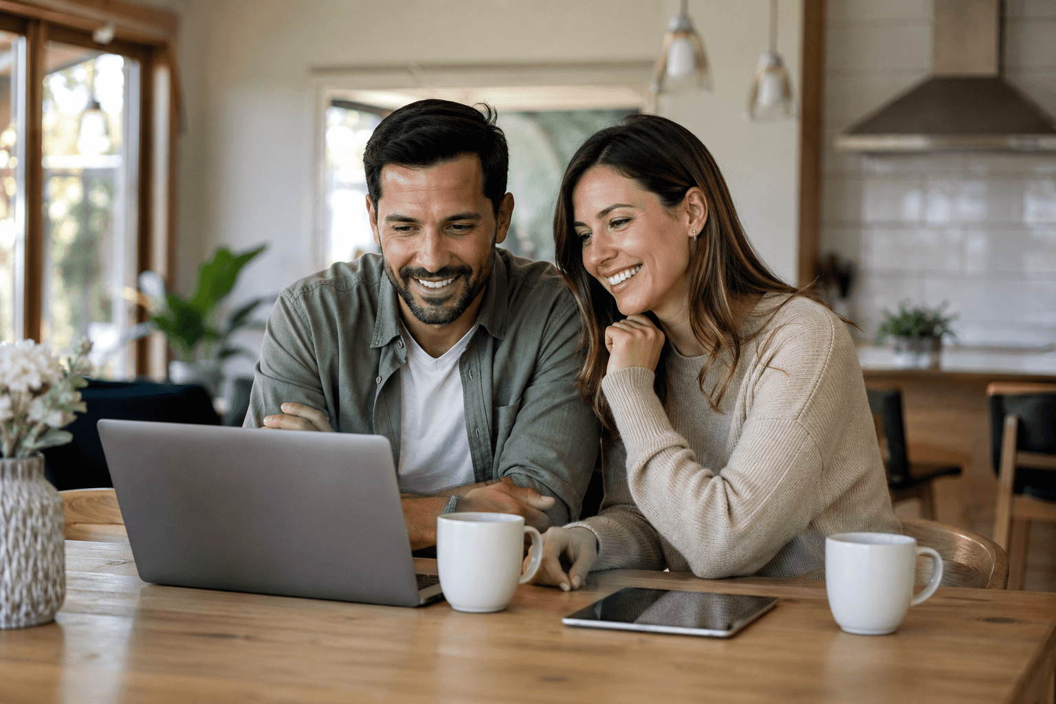 A couple reviewing new home builder options together
