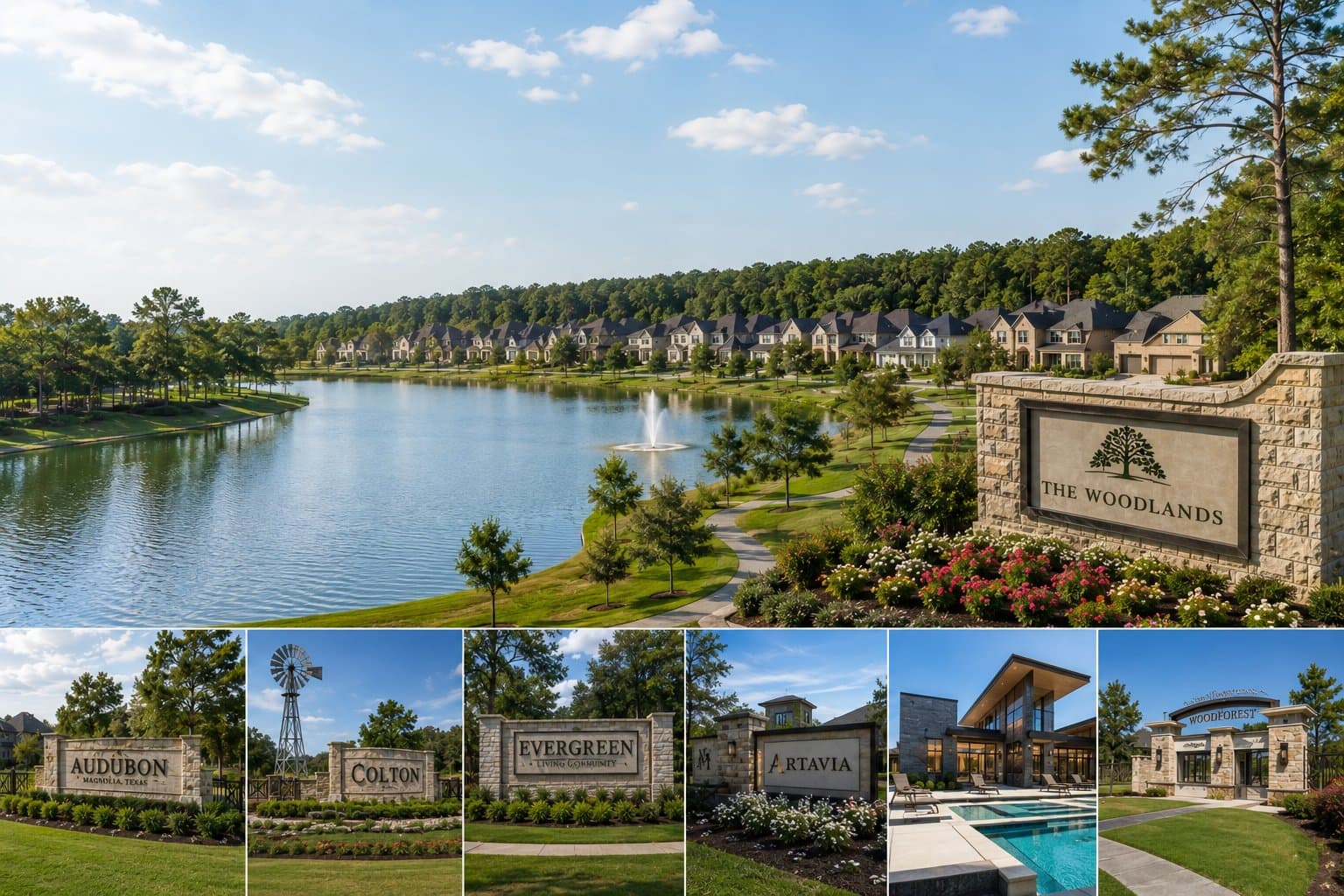Best new construction communities near The Woodlands TX in 2026 — Audubon Colton Evergreen Grand Central Park